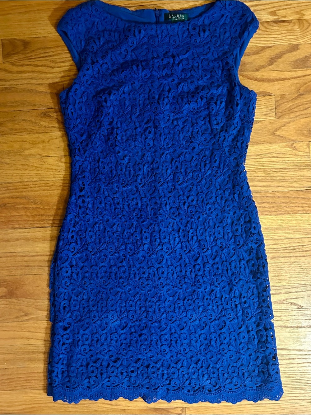 Ralph Lauren Royal Blue Lace Sheath Dress 100% Cotton Size 12